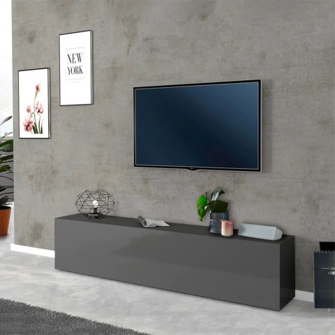 Meuble TV moderne de salon 1 placard 2 compartiments gris Note Low Promotion