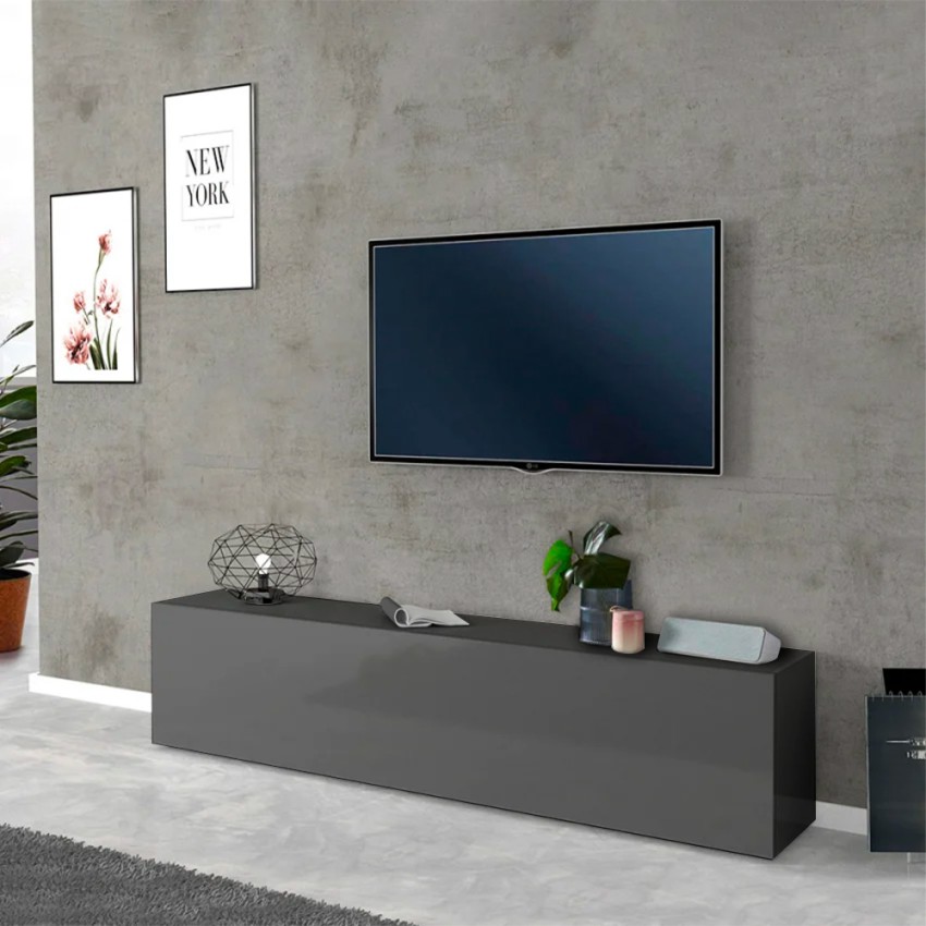 Moderne TV-meubel 180cm met 1 deur en 2 vakken grijs Note Low Aanbieding Moderne TV-meubel 180cm met 1 deur en 2 vakken grijs Note Low Aanbieding
