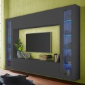 Moderne wandmeubel voor TV met zwevende kastjes en 2 vitrines Note Frame Aanbieding