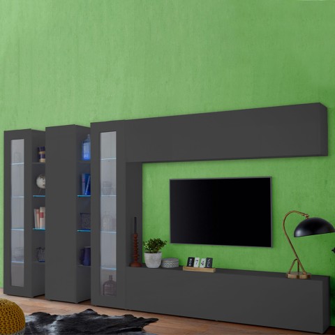 Wand TV-meubel woonkamer 2 vitrines zwart Opmerking Mir Aanbieding