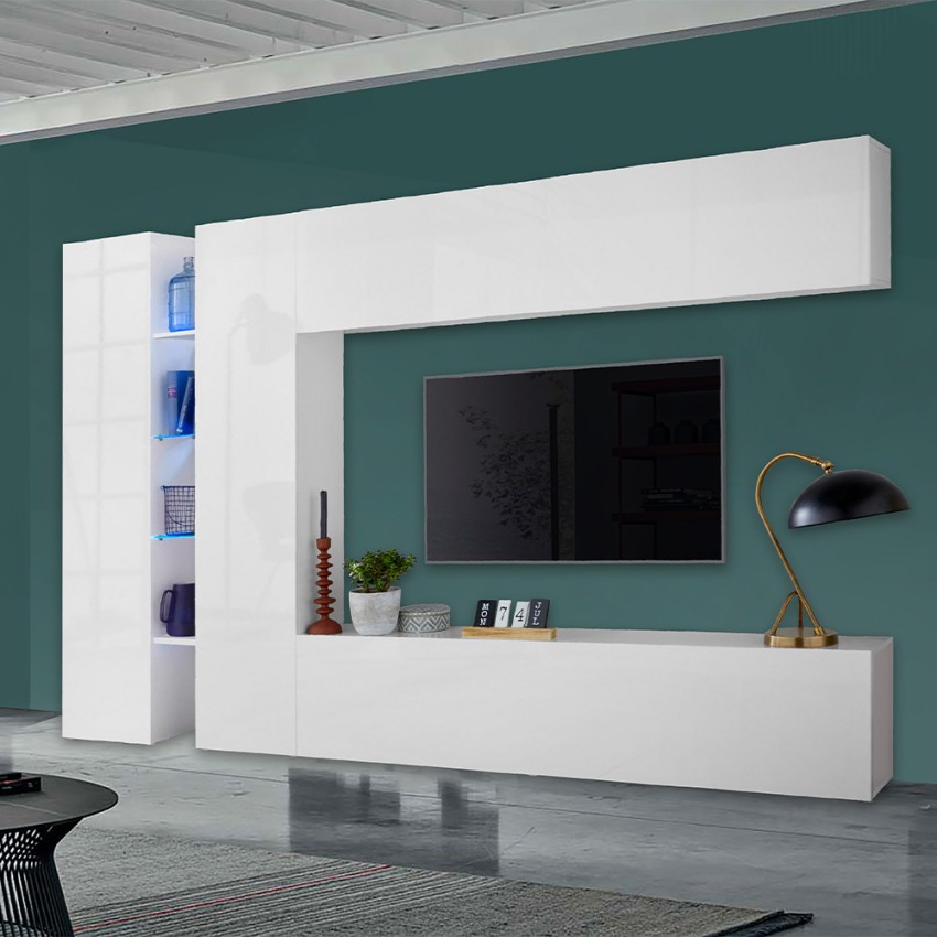 Moderne TV-wandmeubel wit met 2 kasten Joy Twin Aanbieding Moderne TV-wandmeubel wit met 2 kasten Joy Twin Aanbieding