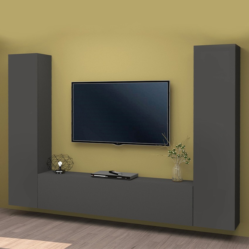 Moderne zwevende wandmeubel grijs met 2 kasten en tv-meubel Vibe RT Aanbieding Moderne zwevende wandmeubel grijs met 2 kasten en tv-meubel Vibe RT Aanbieding