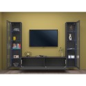 Zwevend TV-meubel wandunit met modern design zwart met 2 vitrines Liv RT Catalogus