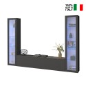 Zwevend TV-meubel wandunit met modern design zwart met 2 vitrines Liv RT Verkoop