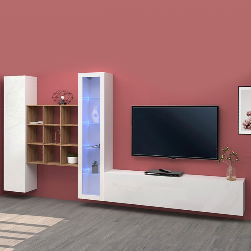 Witte wandmeubel TV-kast vitrinekast boekenkast Ranil WH Aanbieding Witte wandmeubel TV-kast vitrinekast boekenkast Ranil WH Aanbieding