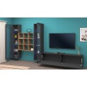 TV-wandmeubel voor woonkamer, grijs hout met 2 vitrinekasten en boekenplanken Onir RT Catalogus