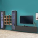 TV-wandmeubel voor woonkamer, grijs hout met 2 vitrinekasten en boekenplanken Onir RT Aanbieding