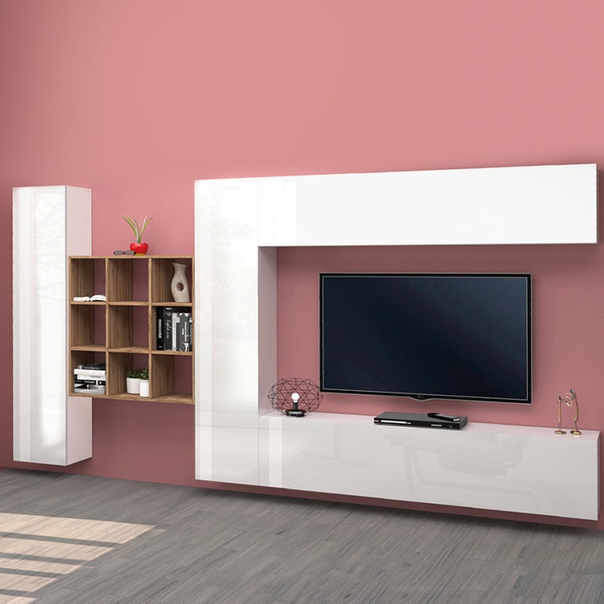 Wandmeubel zwevend TV-meubel wit boekenkast met 2 kasten Ferd WH Aanbieding Wandmeubel zwevend TV-meubel wit boekenkast met 2 kasten Ferd WH Aanbieding