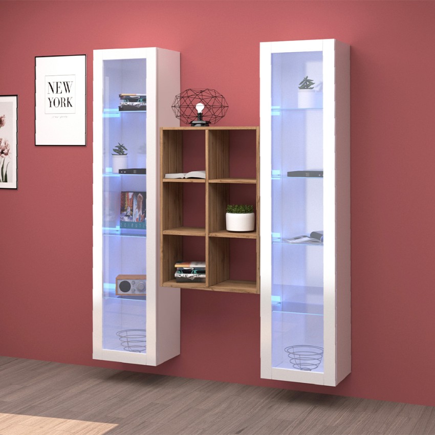Meuble TV de salon 2 bibliothèques en bois blanc Kesia WH Promotion Meuble TV de salon 2 bibliothèques en bois blanc Kesia WH Promotion