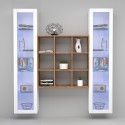 Zwevende wandkast boekenkast hout met 2 witte vitrines Vila WH Kortingen