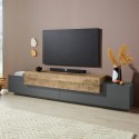 Meuble TV design moderne 240cm gris et bois Corona Low Hound Promotion