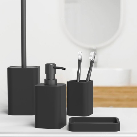 Ensemble d'accessoires de salle de bain distributeur de porte-savon porte-pinceau gobelet noir Onyx Promotion