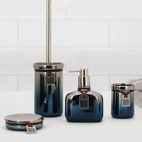 Ensemble d'accessoires de salle de bain porte-savon et porte-brosse à dents en céramique chrome/bleu Stark Promotion