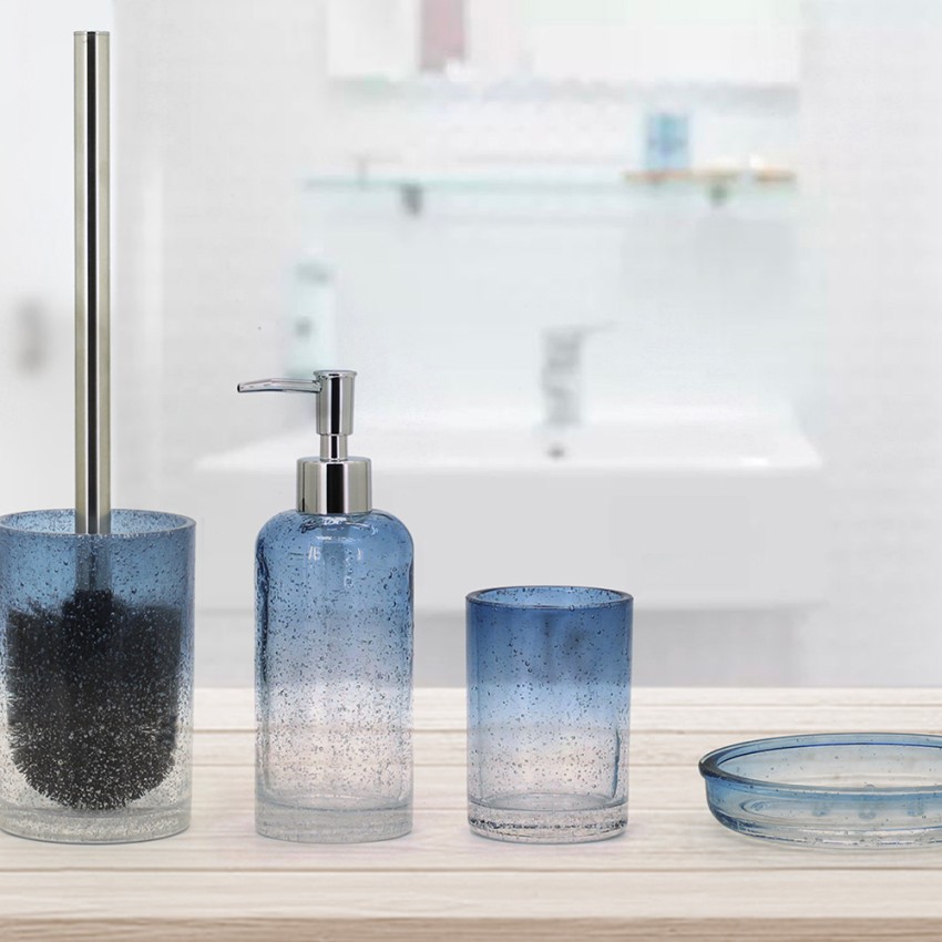 Badkameraccessoires zeephouder tandenborstelhouder toiletborstelhouder blauw glas Elba Aanbieding Badkameraccessoires zeephouder tandenborstelhouder toiletborstelhouder blauw glas Elba Aanbieding
