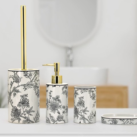 Ensemble d'accessoires de salle de bains en céramique Distributeur de savon Porte-brosse à dents Floral Promotion