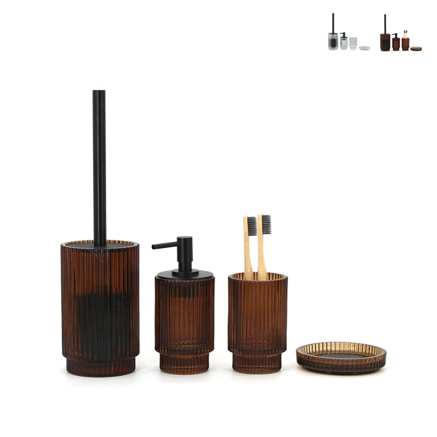 Set d'accessoires de salle de bain porte-savon distributeur porte-brosses à dents verre Deco Vente