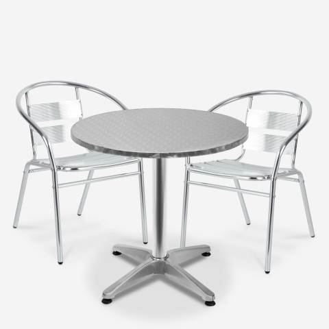 Table ronde 70cm + 2 chaises en aluminium pour bar et jardin extérieur Fizz Promotion