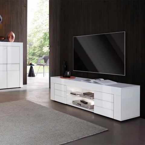 Glanzend wit modern TV-meubel 2 deuren 180cm Grande Easy Aanbieding