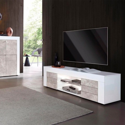 Modern TV-meubel met 2 deuren 180cm wit grijs Wireburn Grande Easy Aanbieding