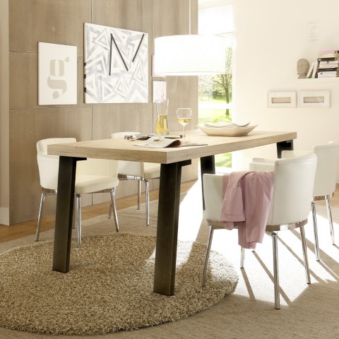 Table à manger style industriel 190 x 90 cm bois et fer Makani Palma Promotion