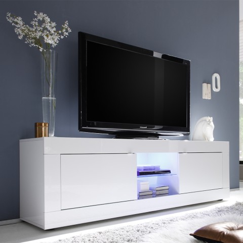 Meuble TV de salon moderne blanc brillant 2 portes Nolux Wh Basic Promotion