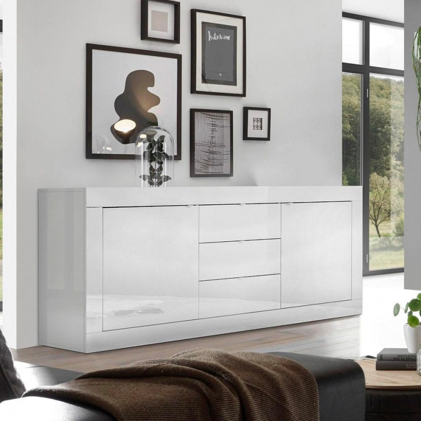 Witte hoogglans dressoir Tribus Wh Basic met 2 deuren en 3 lades Aanbieding