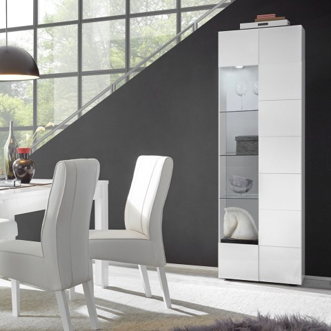 Moderne woonkamer vitrine 1 deur hoogglans wit met schaakpatroon Bee Wh Dama Aanbieding