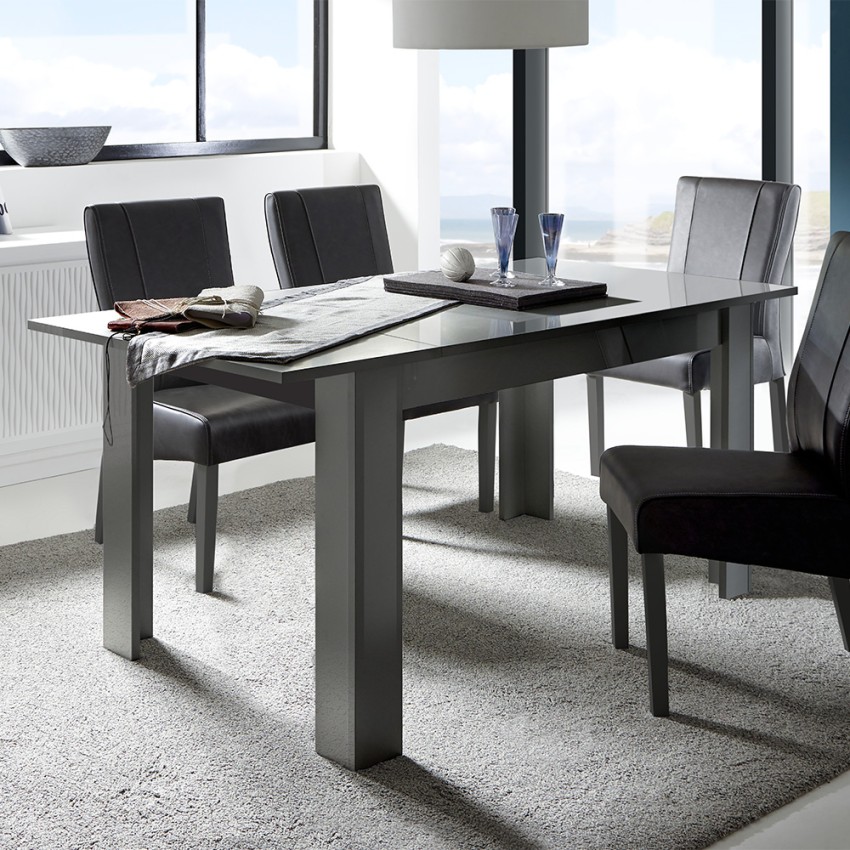 Uitschuifbare tafel 90x137-185cm glanzend antraciet modern Fly Dama Aanbieding Uitschuifbare tafel 90x137-185cm glanzend antraciet modern Fly Dama Aanbieding