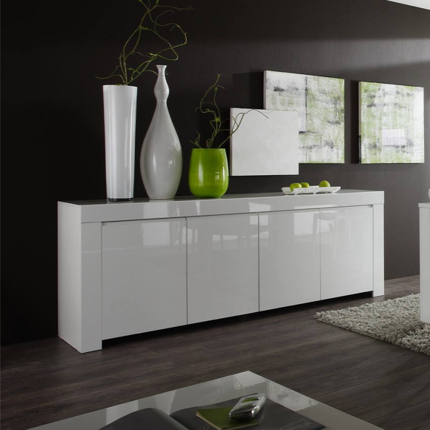 Buffetkast 4 deuren woonkamer 210cm wit glanzend hout Amalfi Wh XL Aanbieding Buffetkast 4 deuren woonkamer 210cm wit glanzend hout Amalfi Wh XL Aanbieding