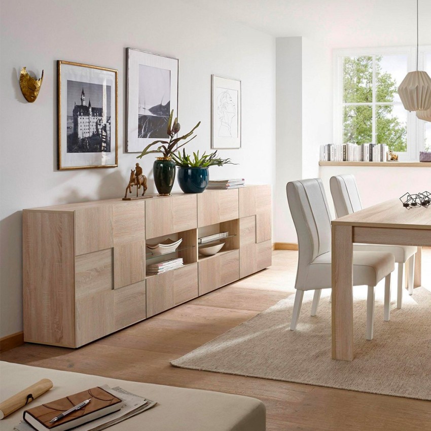 Houten dressoir 241cm in eiken met 2 deuren en 4 lades Dama Sm L Aanbieding Houten dressoir 241cm in eiken met 2 deuren en 4 lades Dama Sm L Aanbieding
