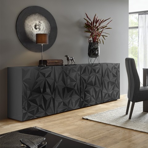 Buffet contemporain 241cm 4 portes gris brillant Prisma Rt XL Promotion