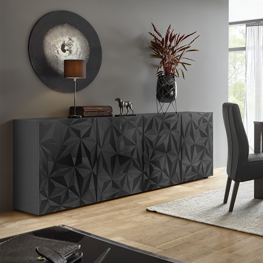 Buffet contemporain 241cm 4 portes gris brillant Prisma Rt XL Promotion Buffet contemporain 241cm 4 portes gris brillant Prisma Rt XL Promotion