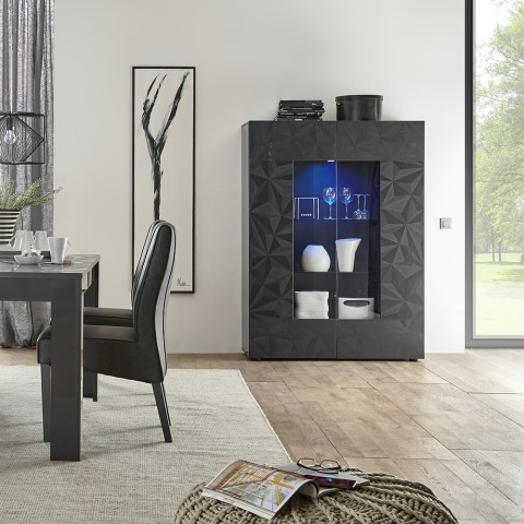 Vitrine de salon 2 portes gris brillant design moderne 121x166 cm Ego Rt Promotion
