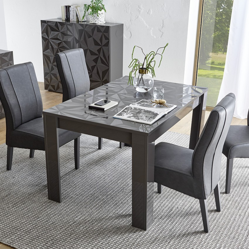 Uitbreidbare eettafel 90x137-185cm in glanzend grijs Plus Prisma Aanbieding