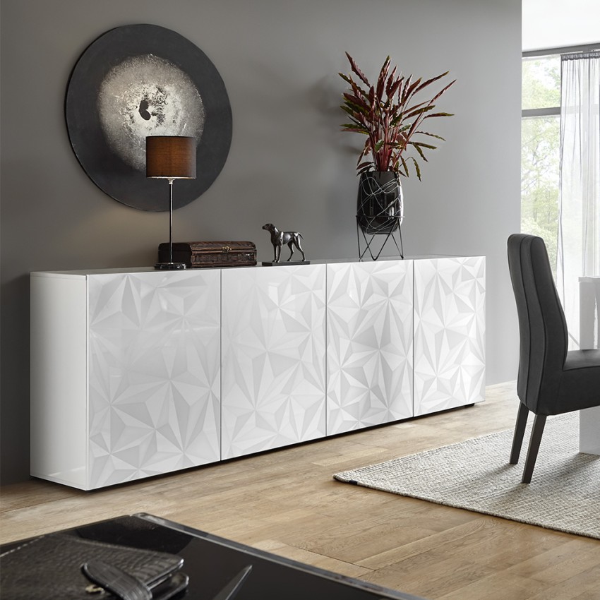 Moderne buffetkast 4 deuren hoogglans wit 241cm Prisma Wh XL Aanbieding Moderne buffetkast 4 deuren hoogglans wit 241cm Prisma Wh XL Aanbieding