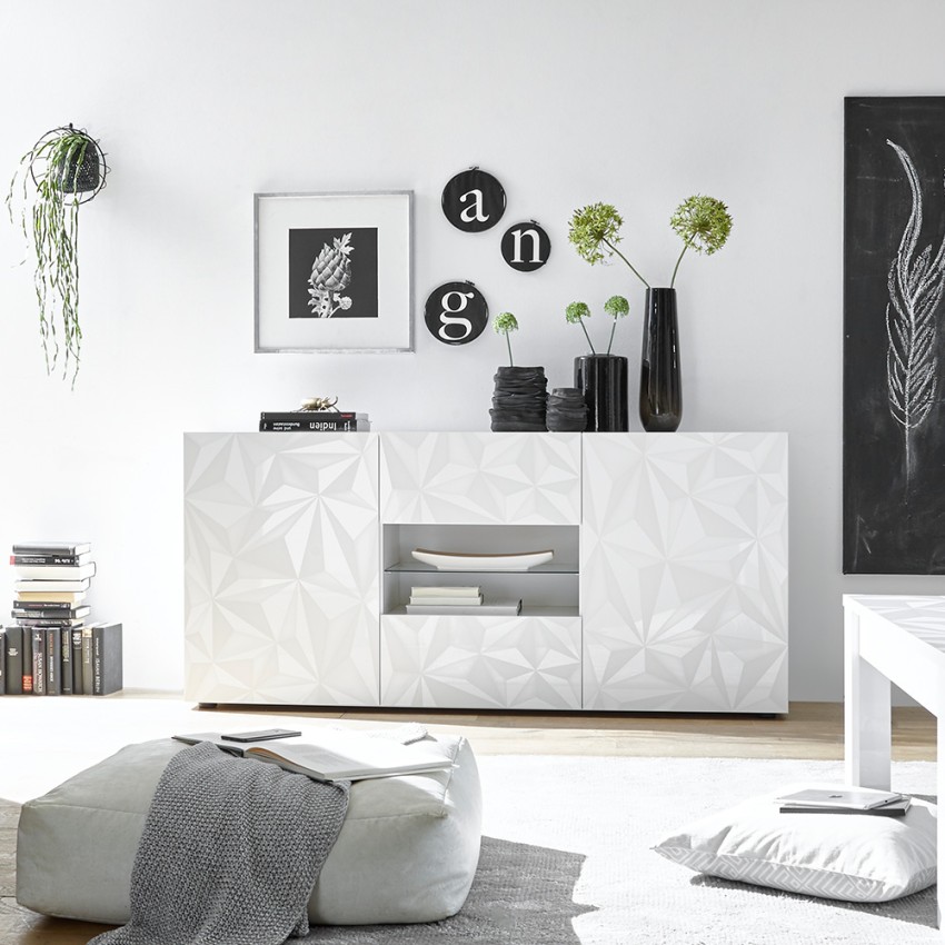 Dressoir 2 deuren 2 laden 181cm modern hoogglans wit Prisma Wh M Aanbieding Dressoir 2 deuren 2 laden 181cm modern hoogglans wit Prisma Wh M Aanbieding