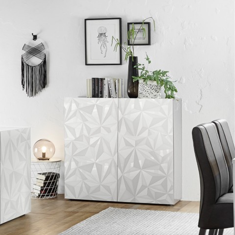 Buffet moderne 2 portes blanc brillant Prisma Tet Wh Promotion