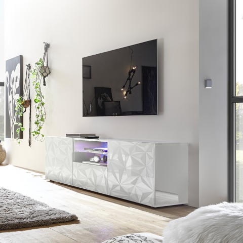 Meuble TV moderne 2 portes 1 tiroir blanc brillant Alis Wh Prisma Promotion