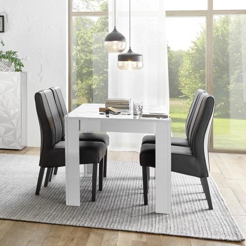 Table de salle à manger de salon 180x90cm blanc brillant moderne Athon Prisma Promotion