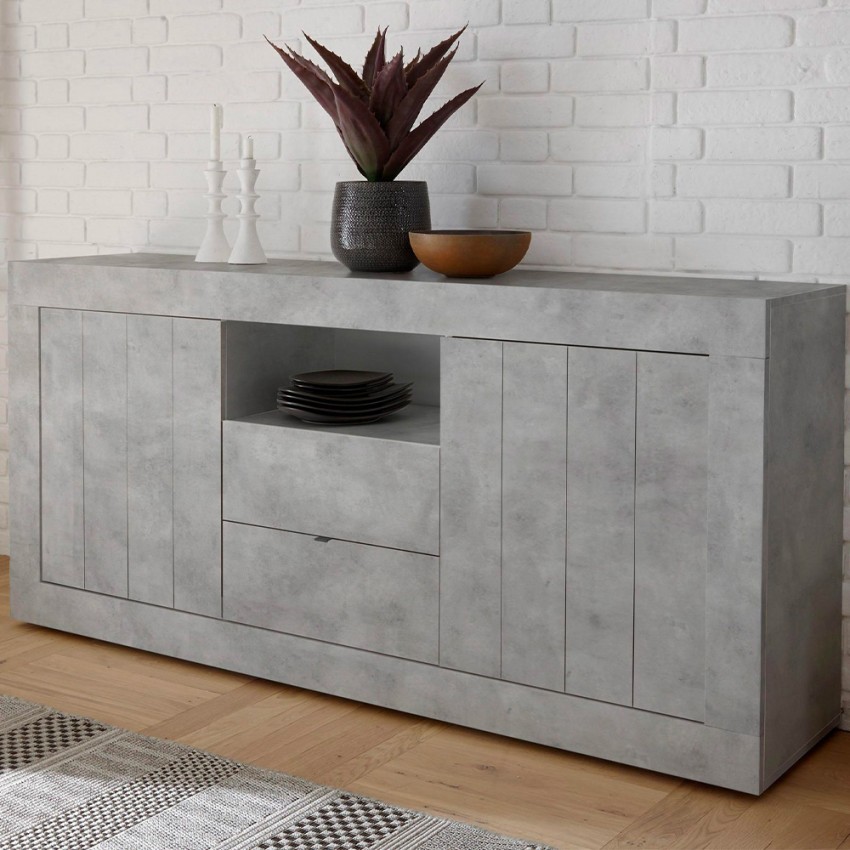 Buffet moderne salon 2 portes 2 tiroirs gris ciment Urbino Ct L Promotion Buffet moderne salon 2 portes 2 tiroirs gris ciment Urbino Ct L Promotion
