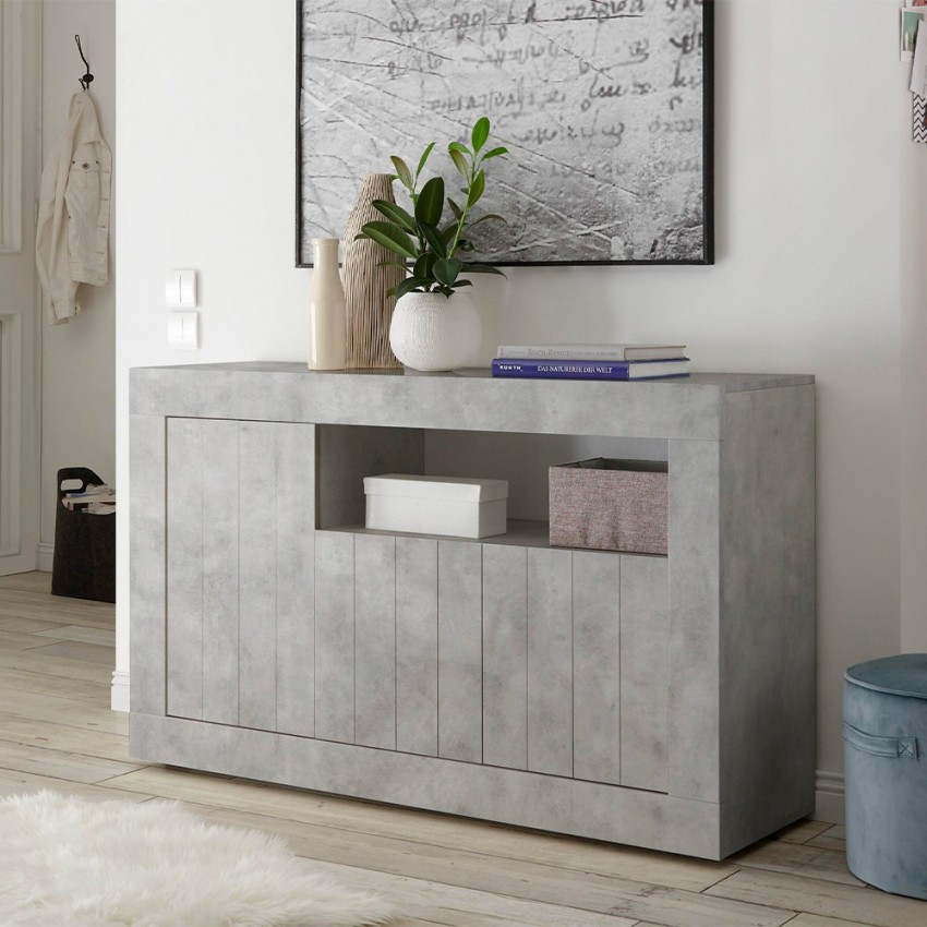 Buffet bas armoire de rangement gris ciment 3 portes Urbino Ct M Promotion Buffet bas armoire de rangement gris ciment 3 portes Urbino Ct M Promotion