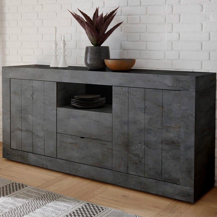 Buffet moderne noir séjour 2 portes 2 tiroirs Urbino Ox L Promotion Buffet moderne noir séjour 2 portes 2 tiroirs Urbino Ox L Promotion