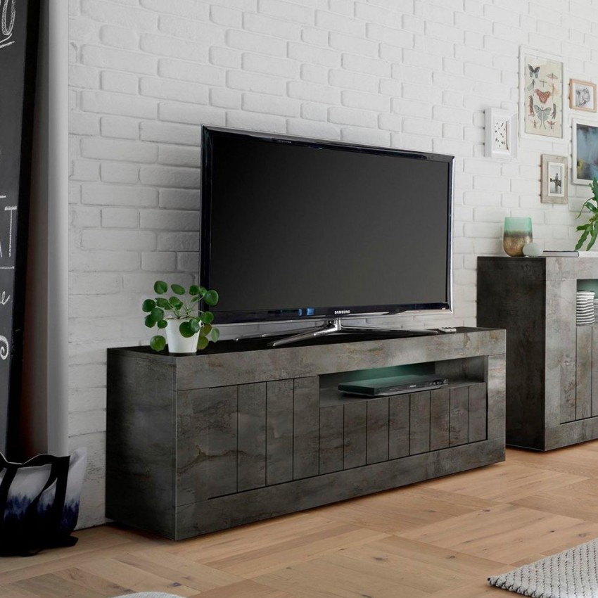 Meuble TV mobile noir 138 cm 3 portes salon moderne Jaor Ox Urbino Promotion Meuble TV mobile noir 138 cm 3 portes salon moderne Jaor Ox Urbino Promotion