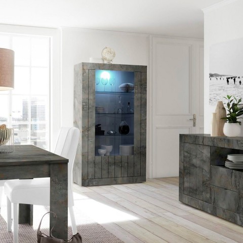 Vitrine moderne noir séjour salon 110x191cm 2 portes en verre Dern Ox Promotion
