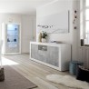 Witte glanzende dressoir met 2 deuren en 2 lades cementlook Doppel LBC Korting