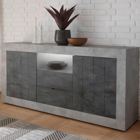 Bahut moderne salon béton noir 2 portes 2 tiroirs Doppel LCX Promotion
