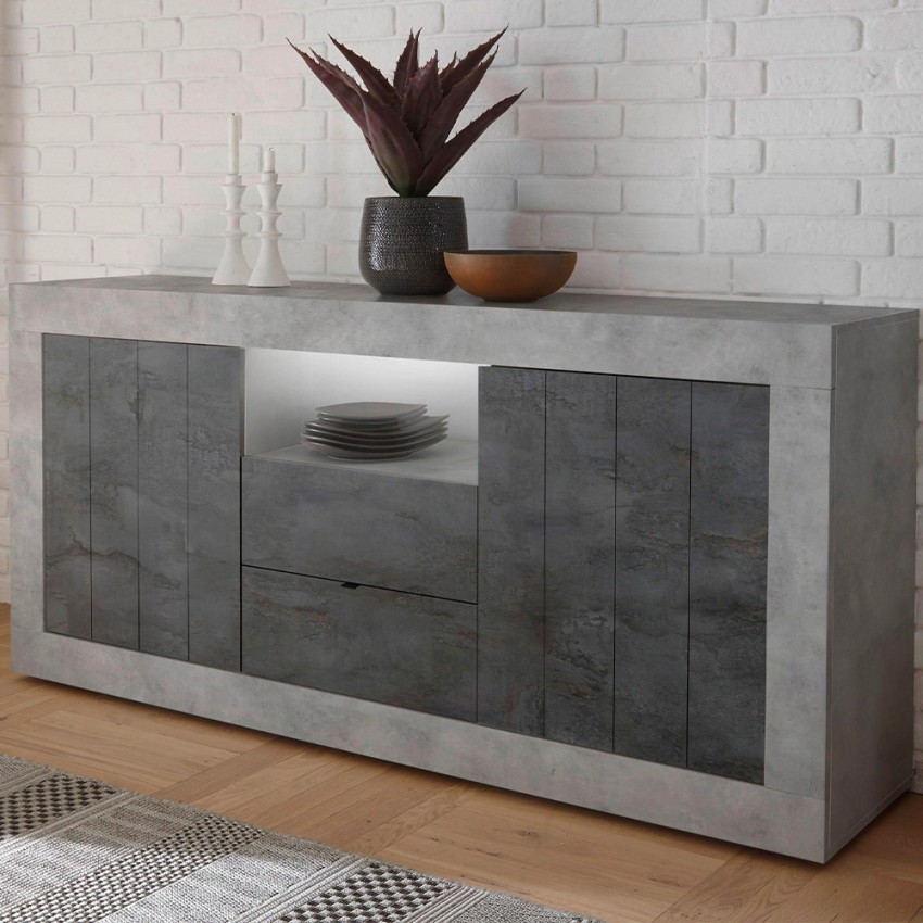 Bahut moderne salon béton noir 2 portes 2 tiroirs Doppel LCX Promotion Bahut moderne salon béton noir 2 portes 2 tiroirs Doppel LCX Promotion