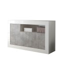 Buffet de salon 3 portes 138cm blanc brillant et béton Doppel MBC Offre