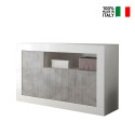 Buffet de salon 3 portes 138cm blanc brillant et béton Doppel MBC Vente
