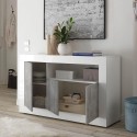 Buffet de salon 3 portes 138cm blanc brillant et béton Doppel MBC Remises